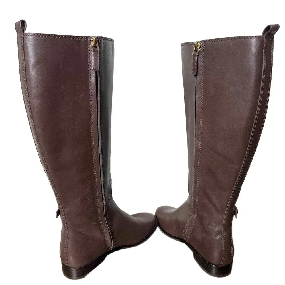 Tory Burch Riding Boots 7 Tall Minimalist Preppy Casual Classic Brown Simone